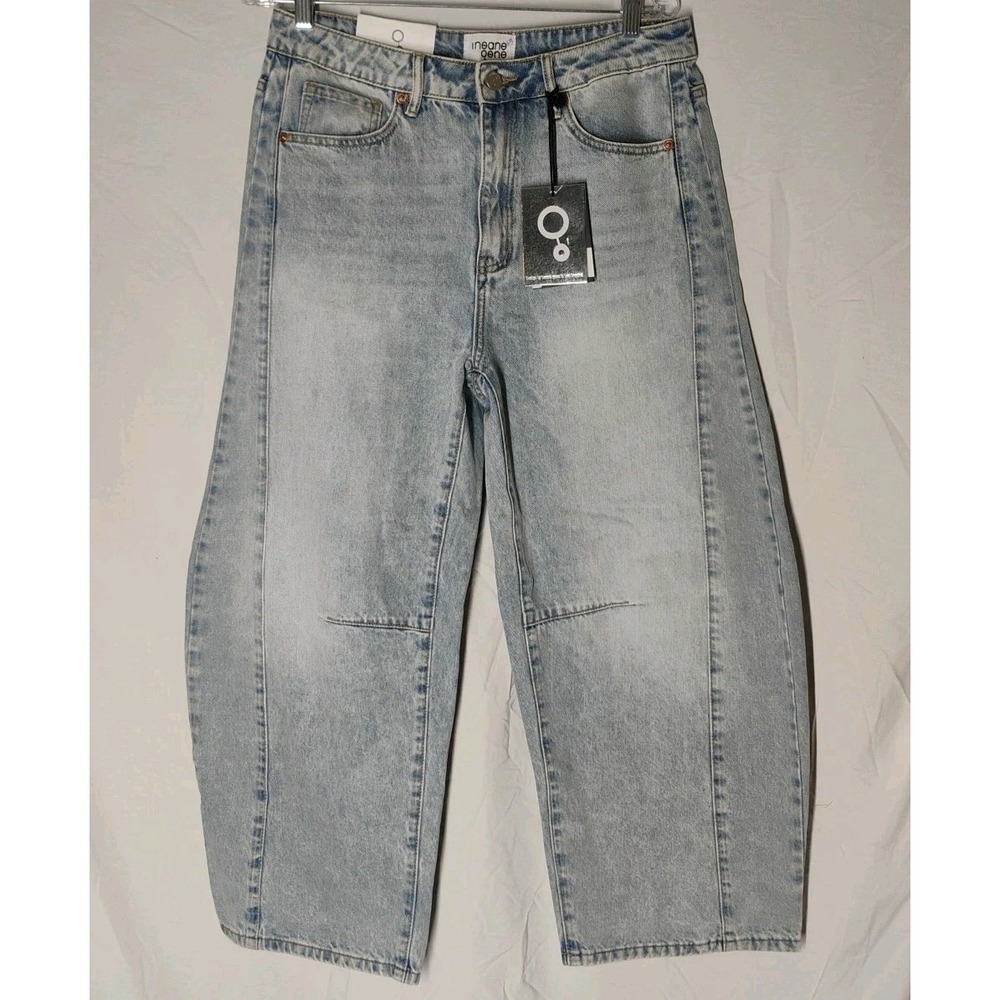NWT Insane Gene Women's Juniors‎ 9 32x26 Wide Barrel Leg Light Wash Jeans